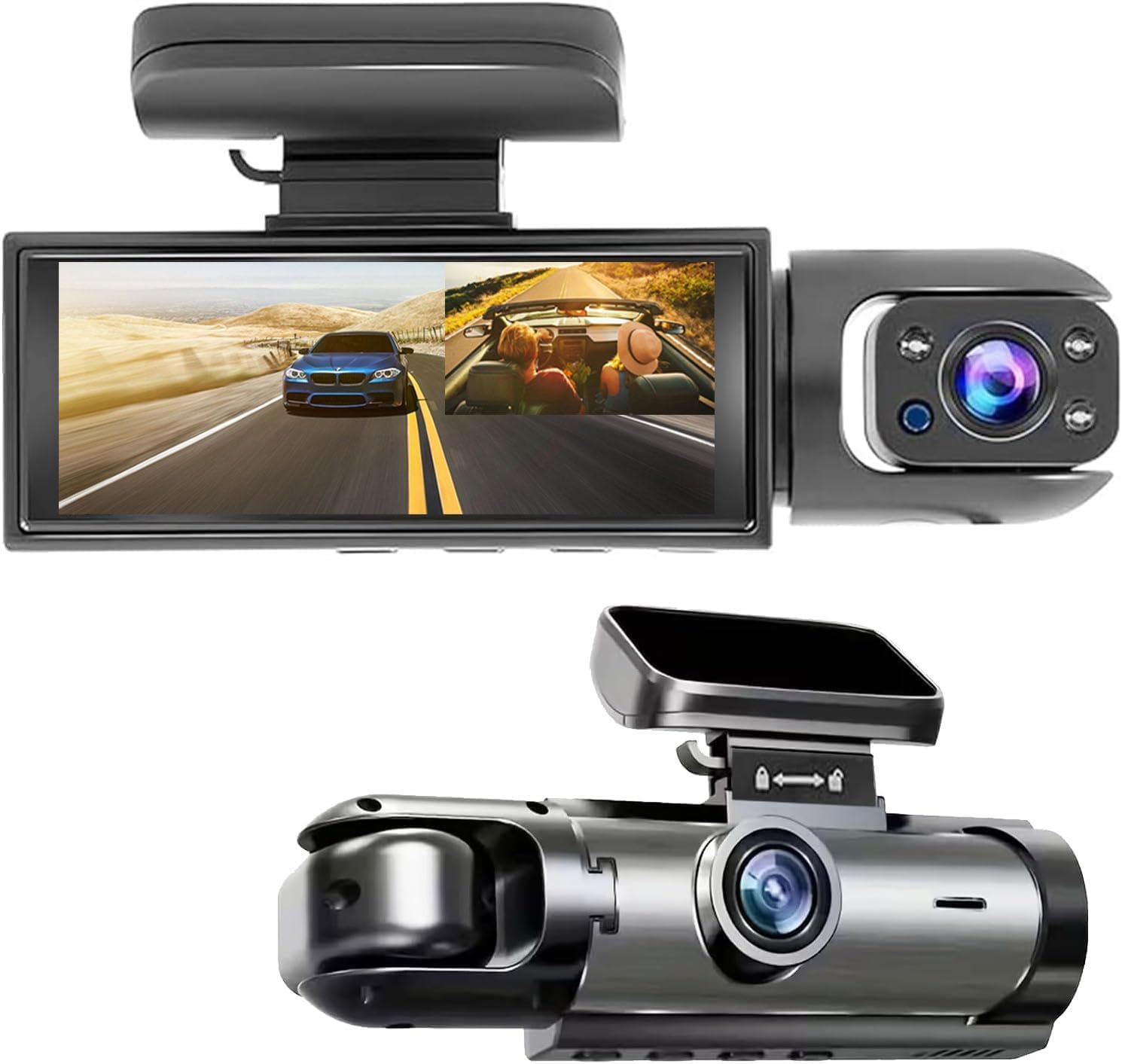1080P Dual Dash Cam with IR Night Vision, Loop Recording, 150° Wide Angle, 3.16" IPS Screen