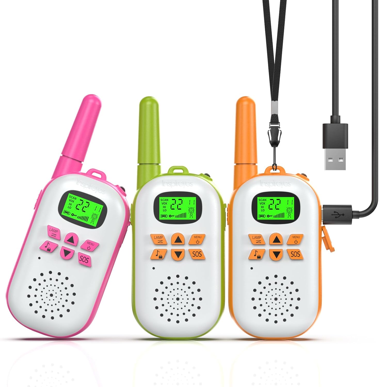 Rechargeable Kids Walkie Talkies 2-Pack, Long Range 2-Way Radios with 22 Channels