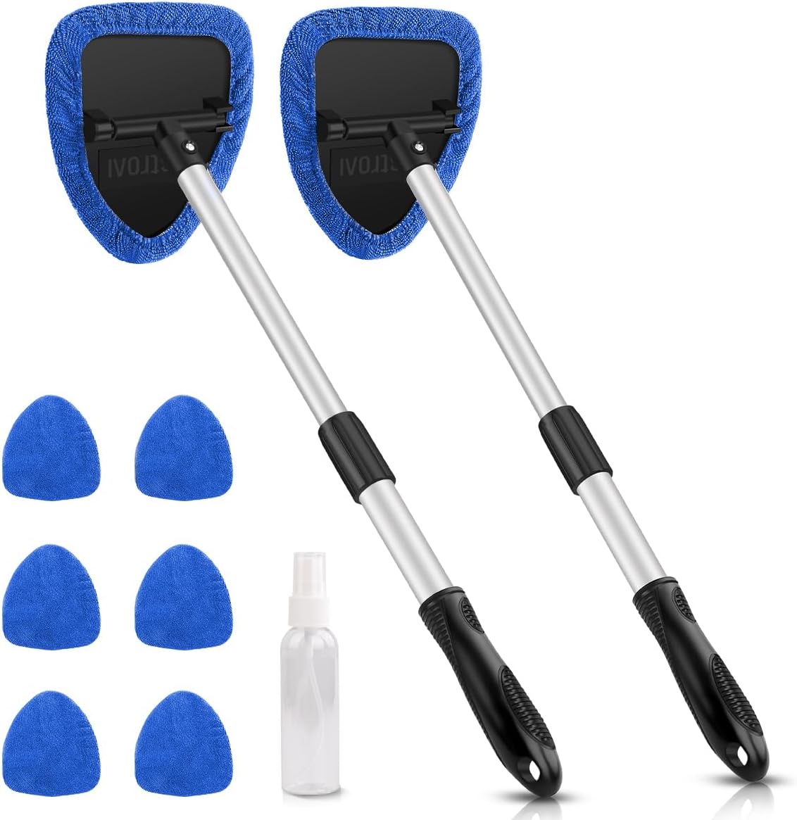 Extendable Windshield Cleaner with 4 Microfiber Pads, 180° Rotating Head for Car Interior Glass