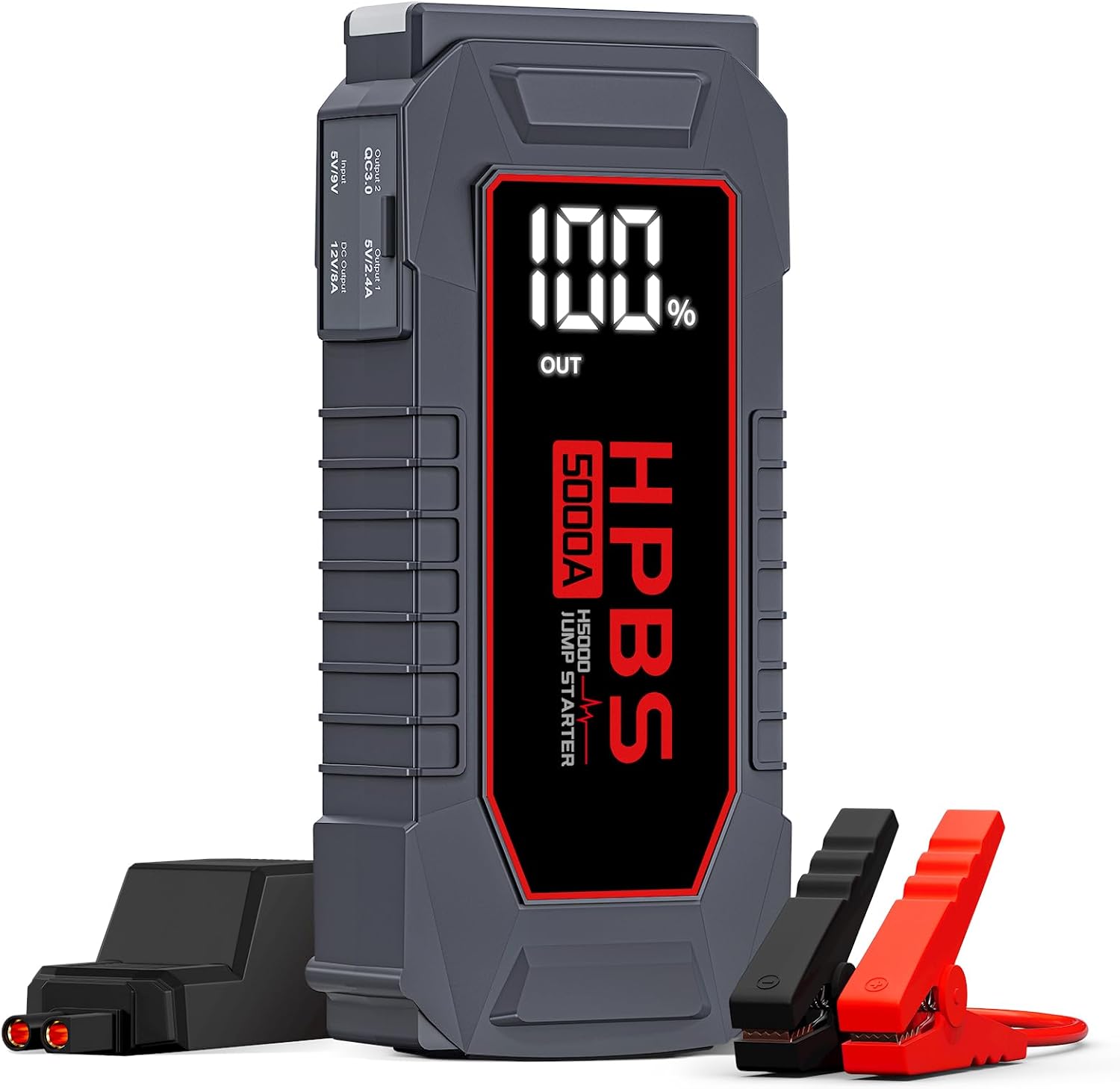5000A Portable Car Jump Starter for 10.0L Gas/8.0L Diesel Engines with LCD Display