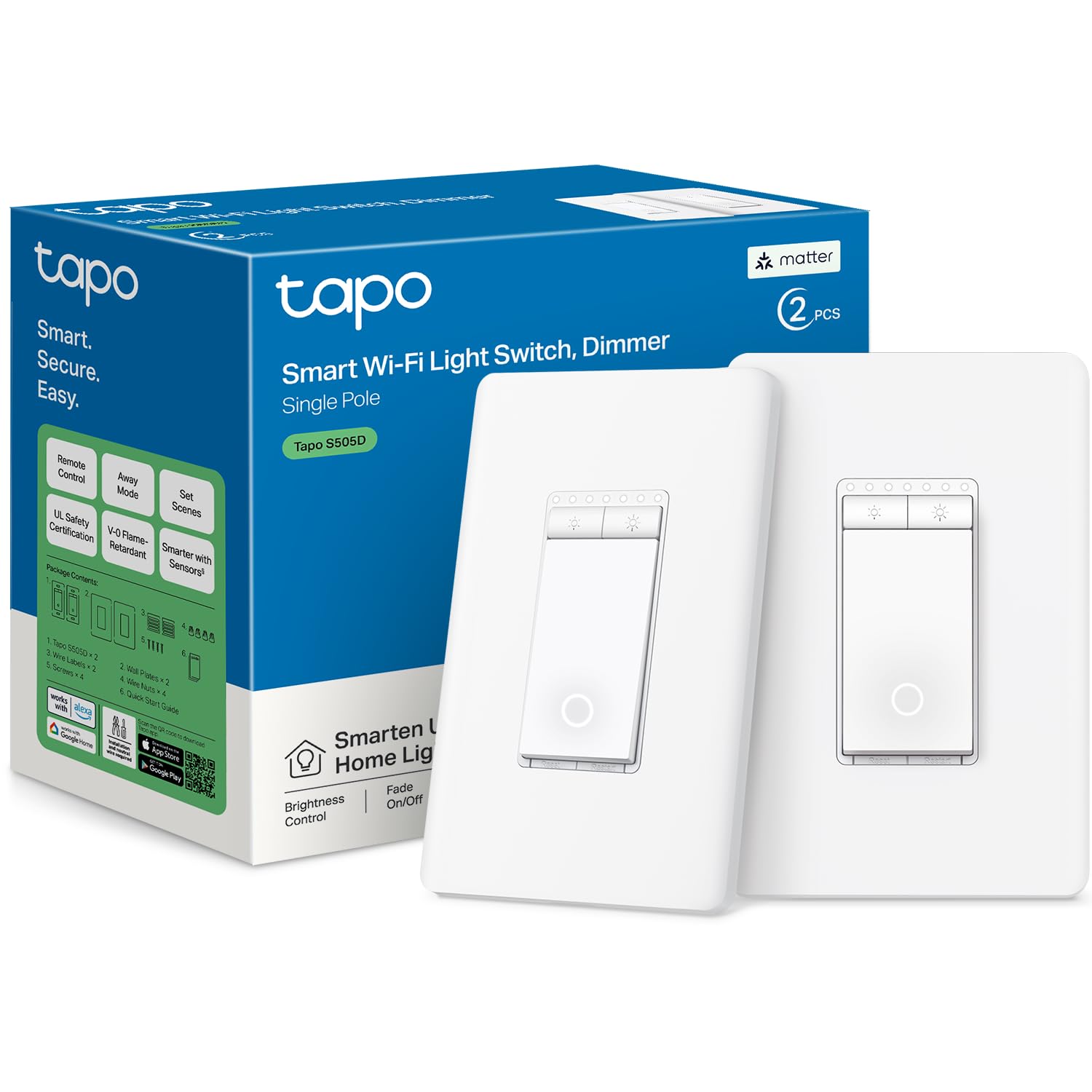 Matter Smart Light Switch: Voice Control & Offline LAN Operation | UL Certified 2-Pack