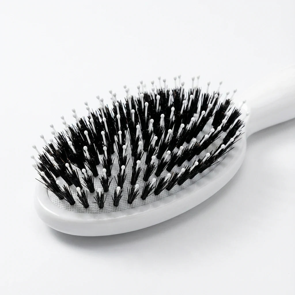Dual-Layer Boar Bristle Brush with Microsphere Tips - Anti-Static for All Hair Types