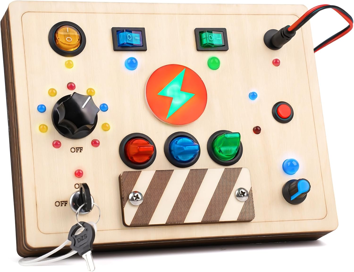 Montessori Busy Board with LED Light Up Switches, Sensory Travel Toy for Toddlers 18+ Months