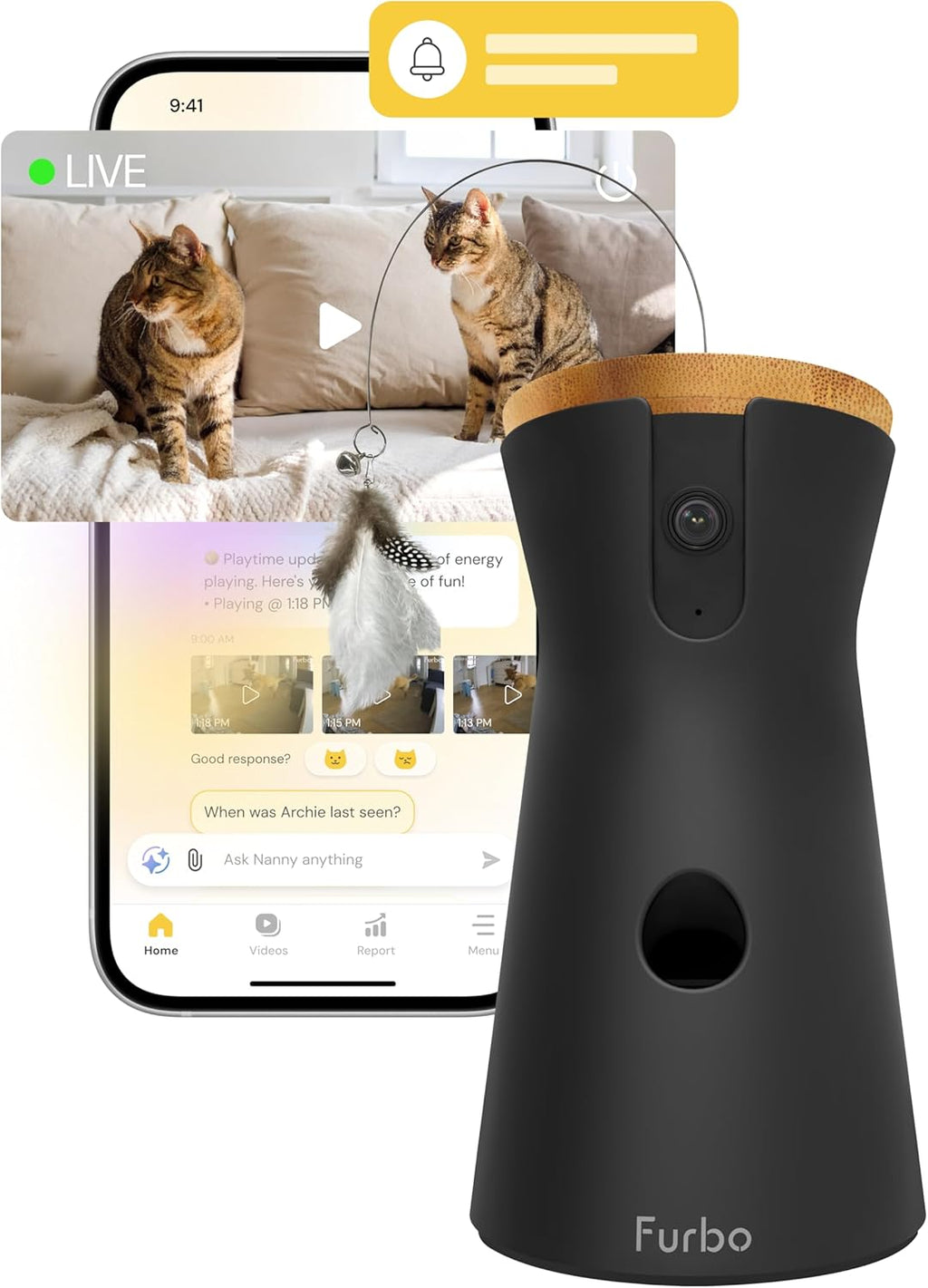 360° Dog Camera with Treat Dispenser - Home Security & Pet Monitoring with Subscription