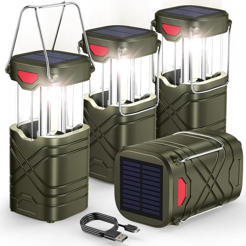 4-Pack Rechargeable LED Camping Lanterns with 3 Power Sources, 600 Lumens, Water-Resistant