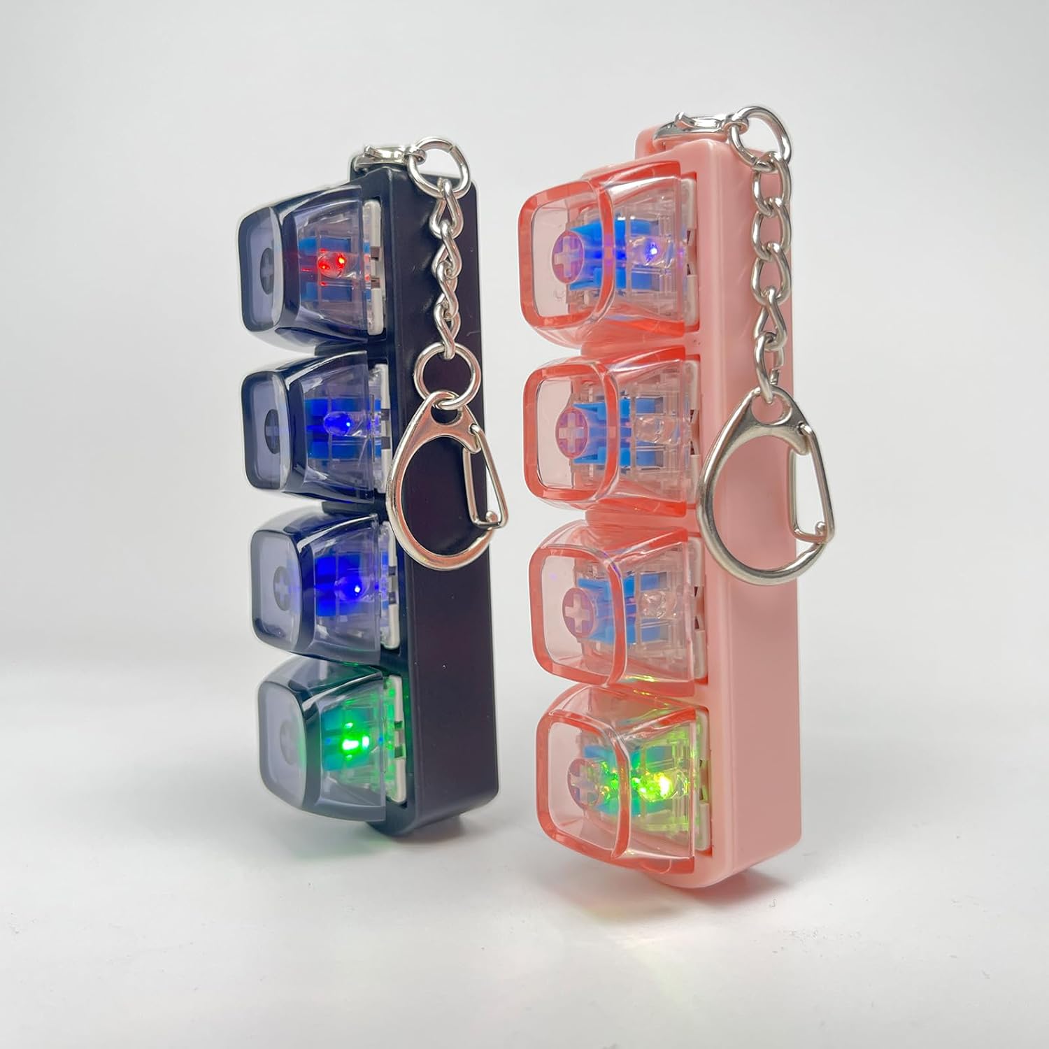2PCS Keyboard Fidget Keychain with LED Light, 4-in-1 Mechanical Clicker for Stress Relief