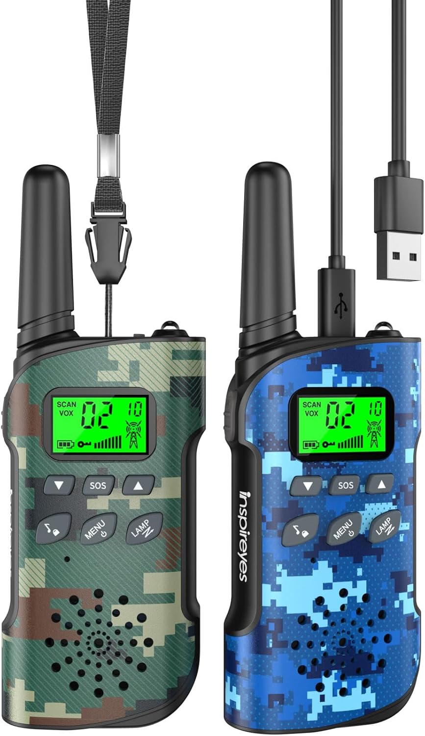 Rechargeable Kids Walkie Talkies 2-Pack, Long Range 2-Way Radios with 22 Channels