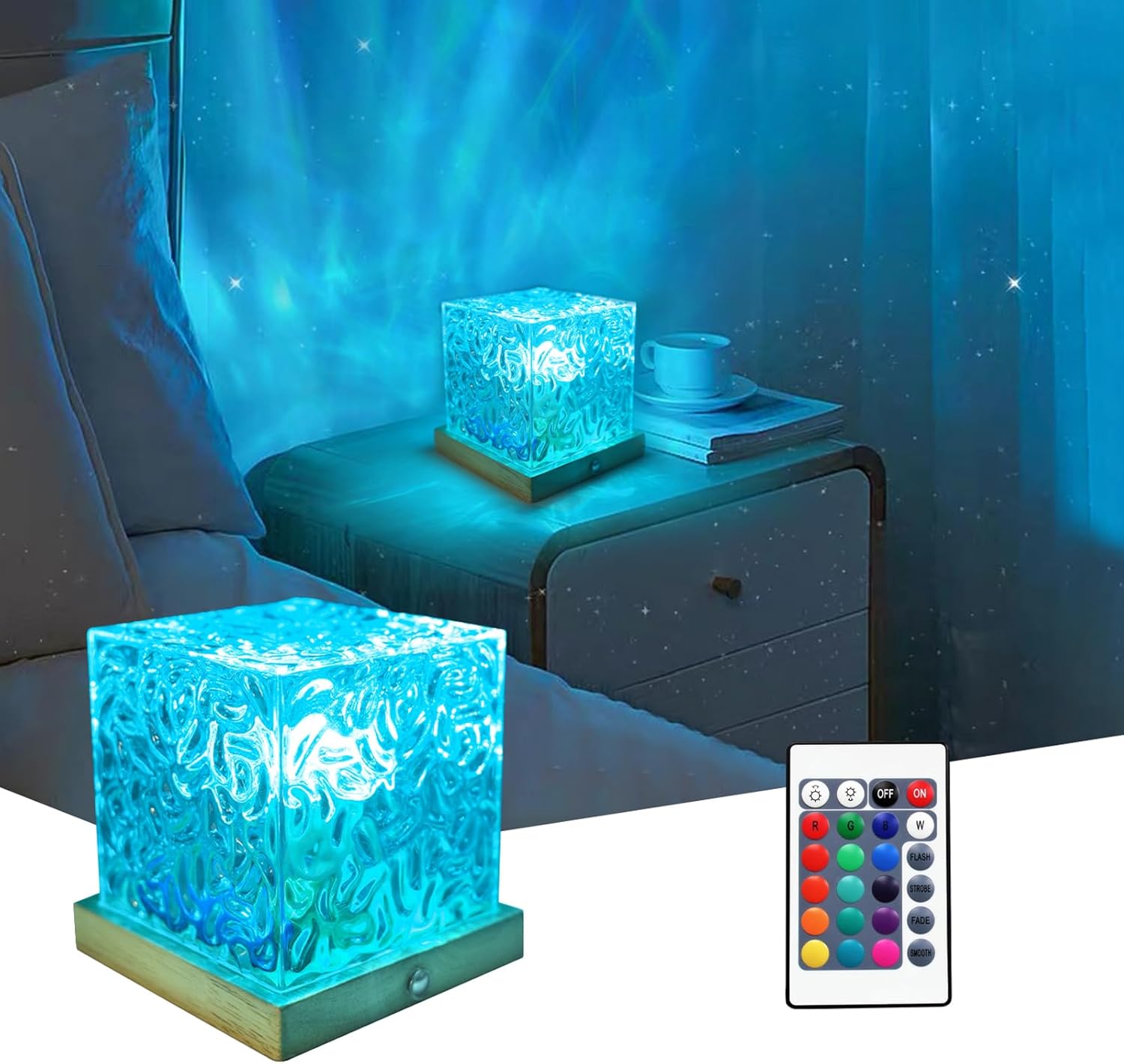 Ocean Wave Projector Light with Remote, 16 Colors Rotating Water Lamp for Bedroom Decor