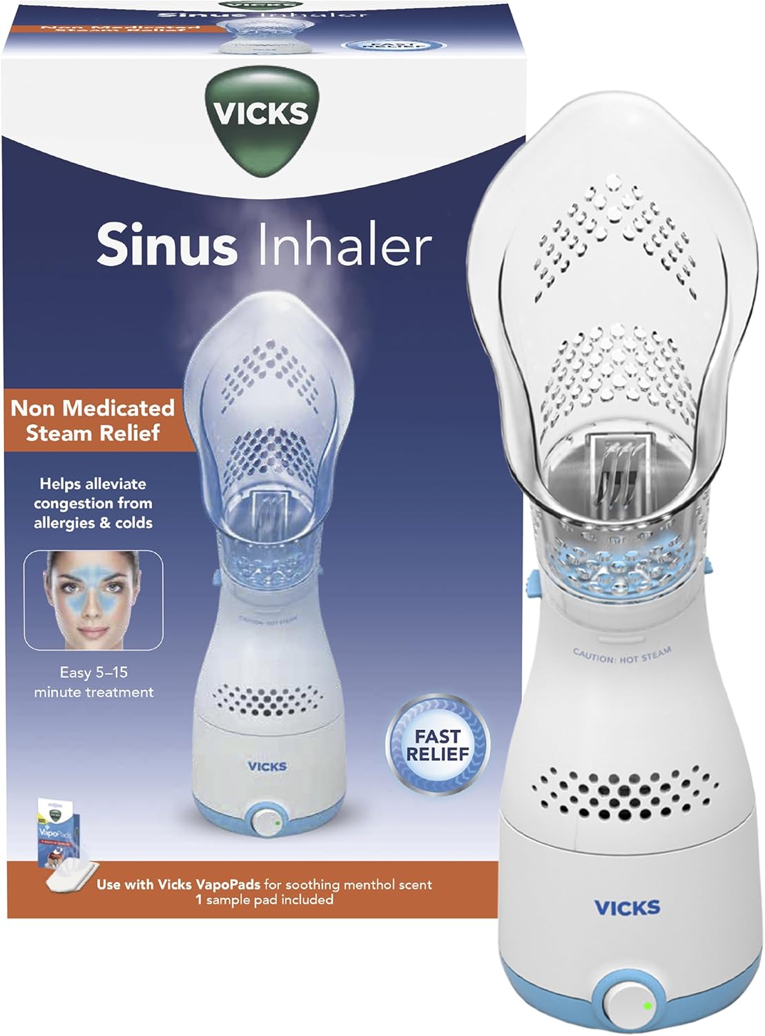 Sinus Steam Inhaler - Non-Medicated Relief for Congestion, Allergies & Colds with Adjustable Steam