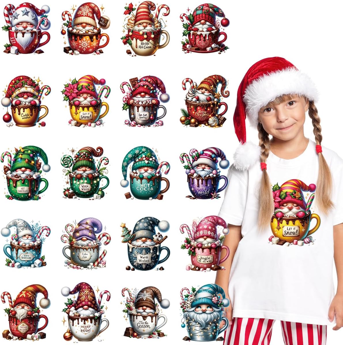 24Pcs Retro Christmas DTF Transfers with Gingerbread Dinosaurs for DIY Holiday Crafts