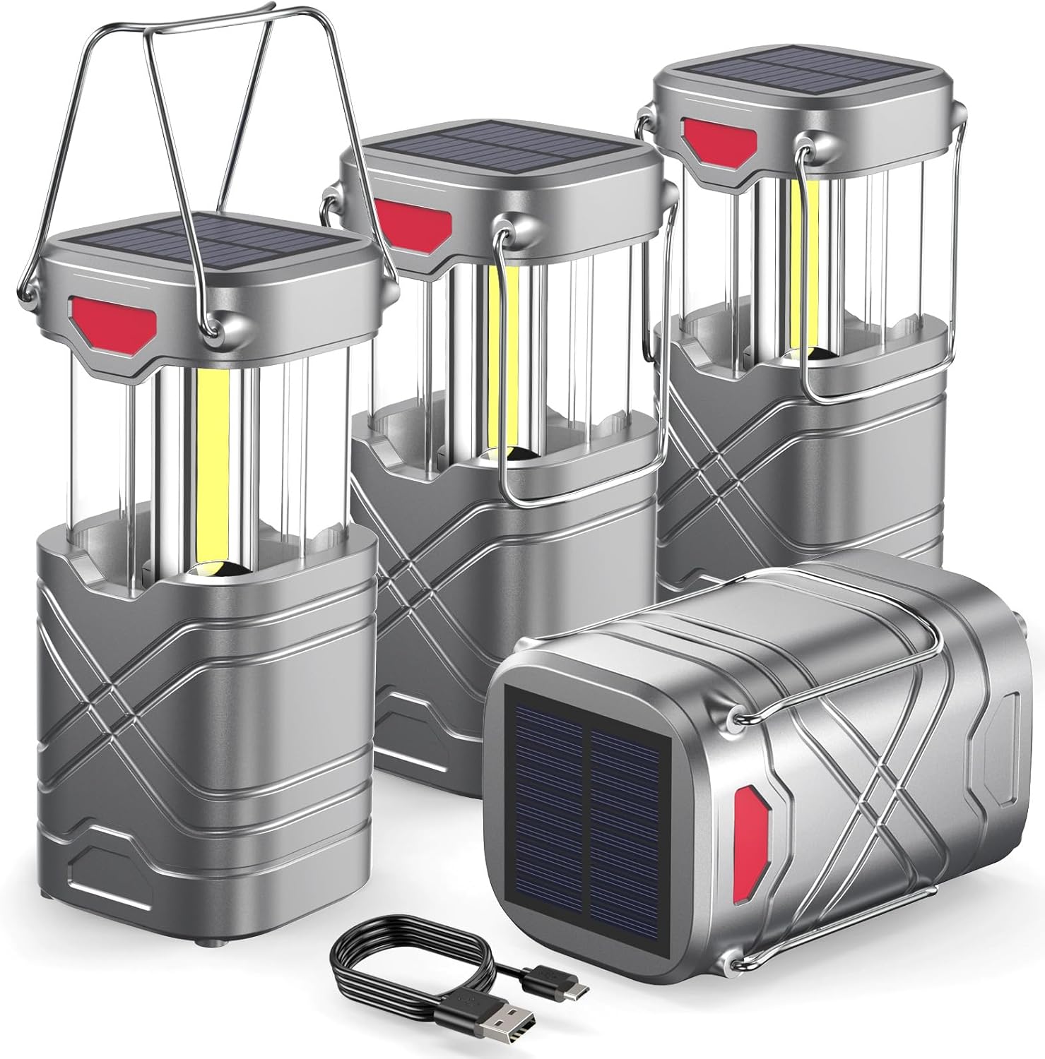 4-Pack Rechargeable LED Camping Lanterns with 3 Power Sources, 600 Lumens, Water-Resistant
