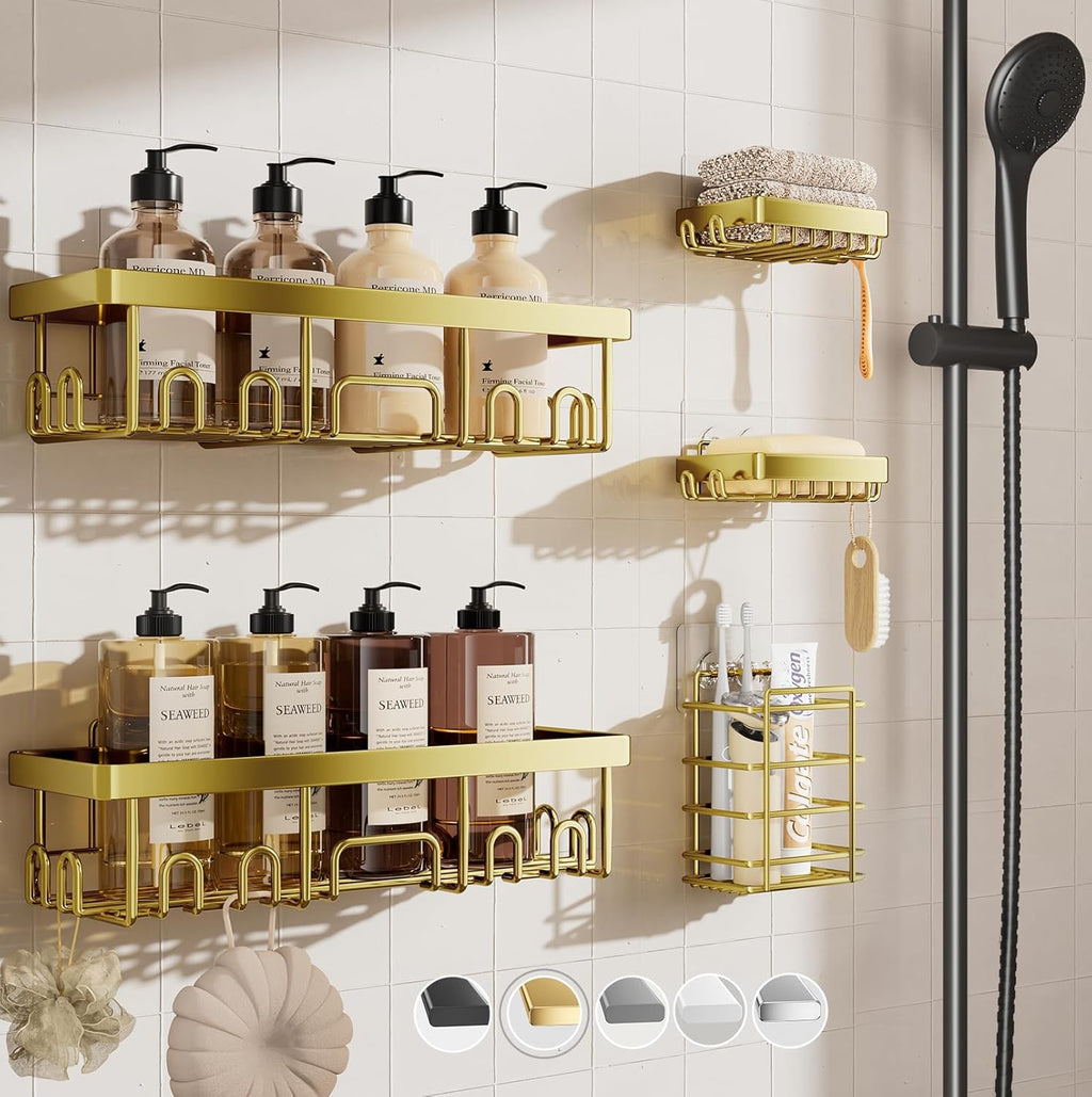 6-Pack Adhesive Shower Caddy Set - Rustproof Stainless Steel Bathroom Organizer & Storage