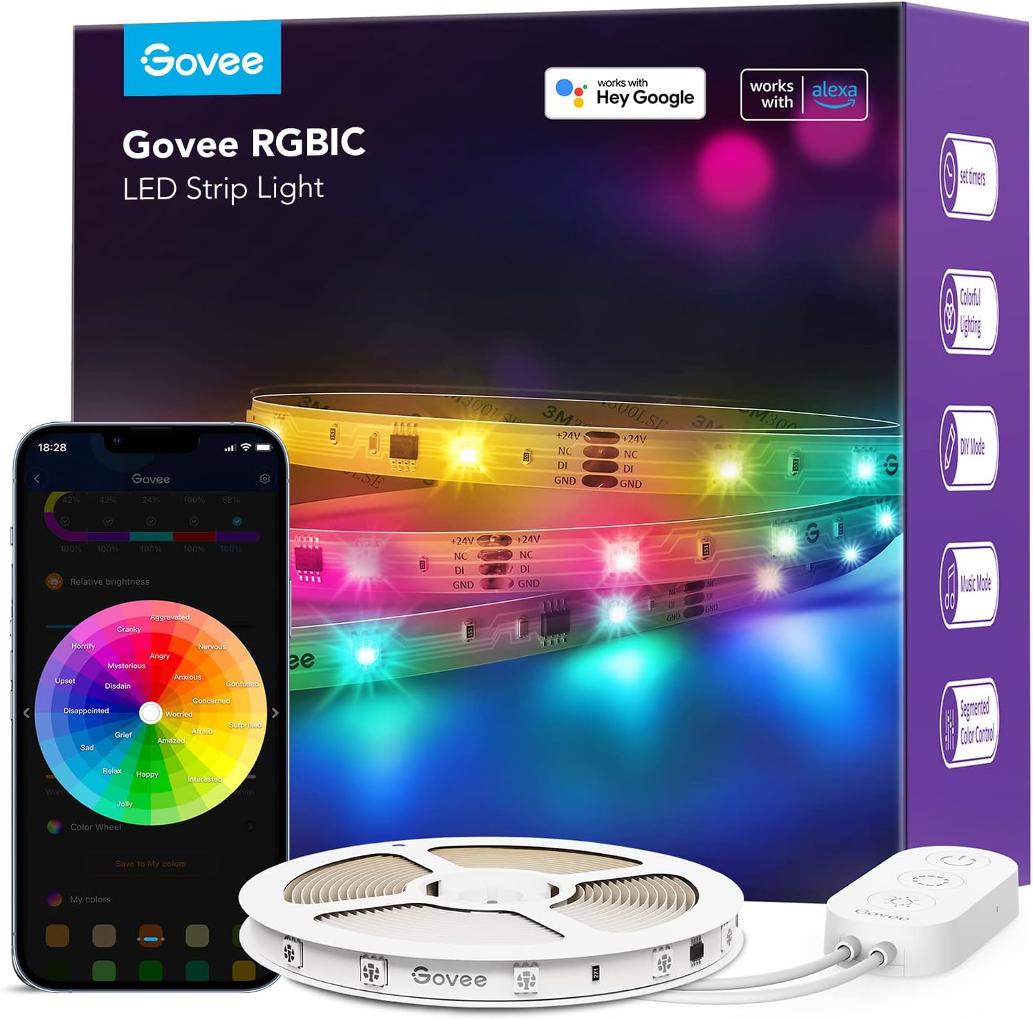 100ft RGBIC Smart LED Strip Lights with Alexa & Google Assistant, WiFi App Control