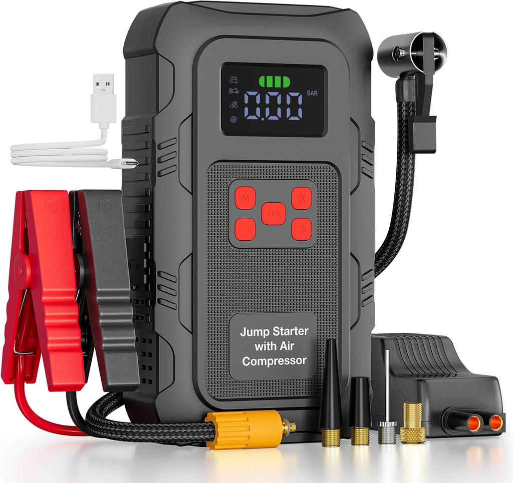 5000A Portable Car Jump Starter for 10.0L Gas/8.0L Diesel Engines with LCD Display