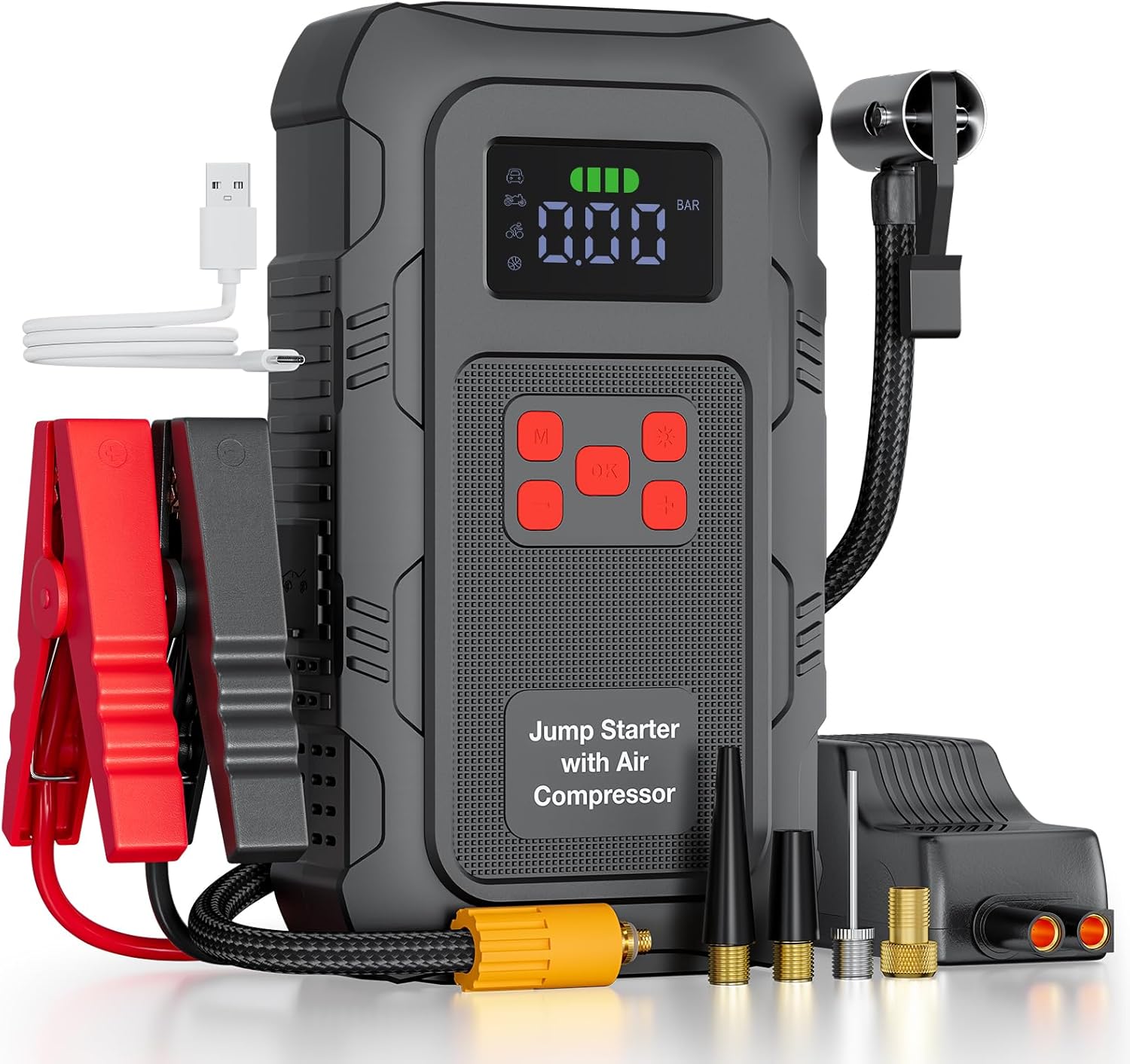 5000A Portable Car Jump Starter for 10.0L Gas/8.0L Diesel Engines with LCD Display
