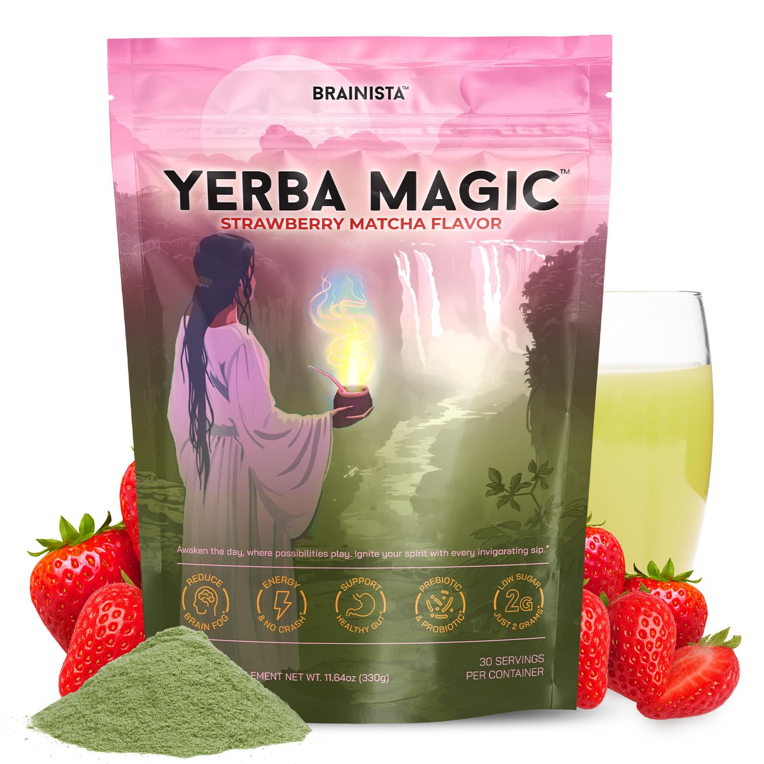 Yerba Mate Instant Powder with Nootropics, Prebiotics & Probiotics – Clean Energy & Mental Clarity, Pina Colada, 30 Servings