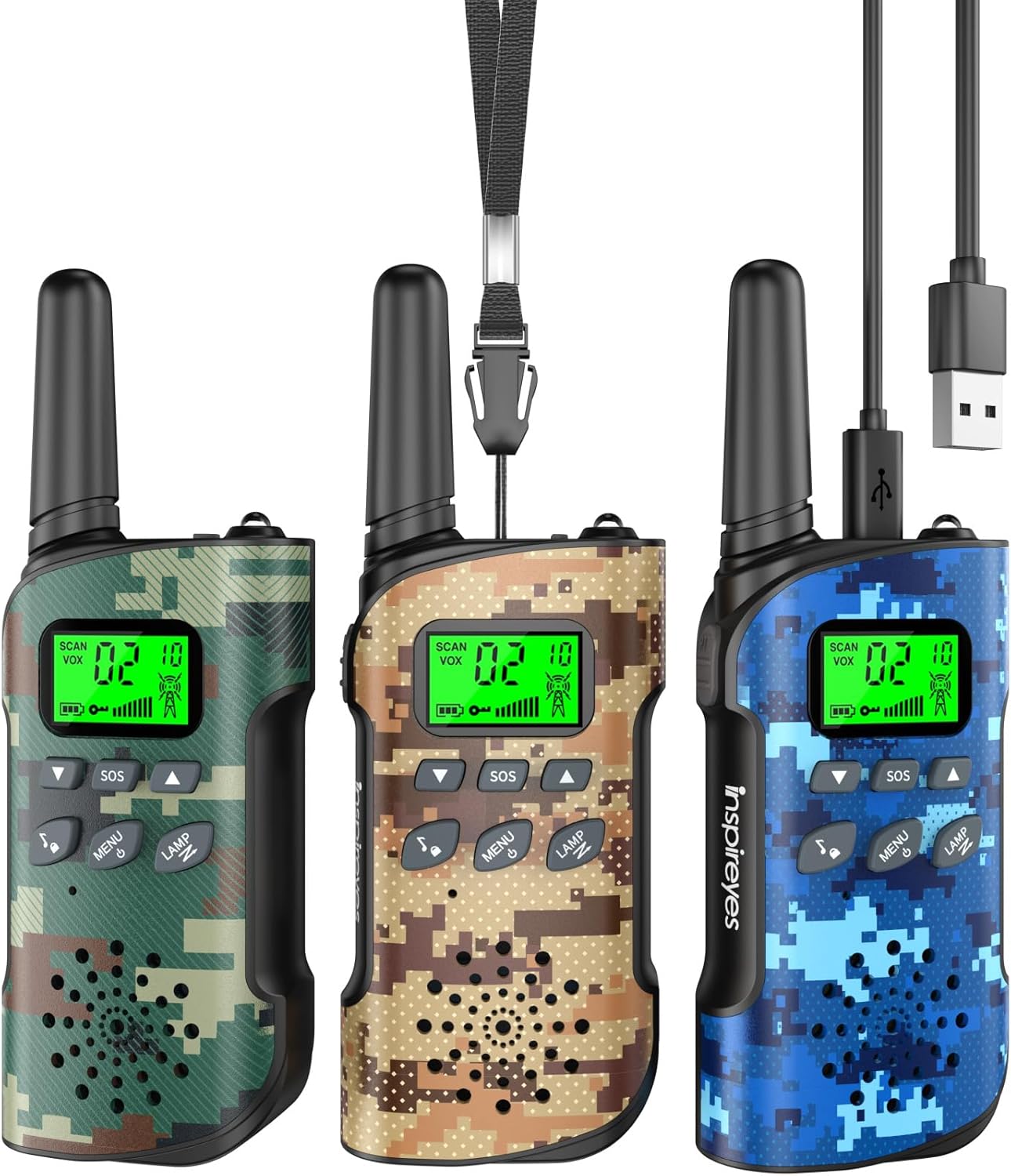 Rechargeable Kids Walkie Talkies 2-Pack, Long Range 2-Way Radios with 22 Channels