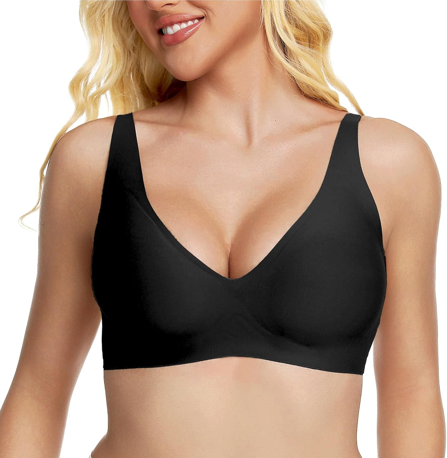Wireless Deep V Push Up Bra Seamless Comfort Adjustable Straps No Underwire Everyday Wear