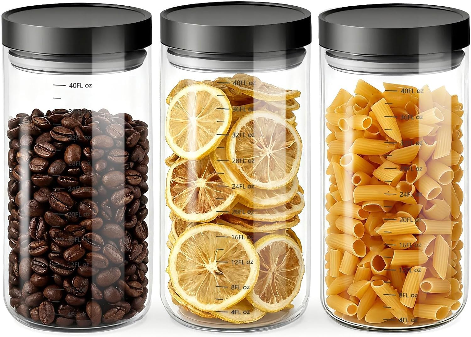 Set of 6 Airtight Glass Storage Canisters with Press-Seal Lids - 3mm Thick Borosilicate Jars for Pantry