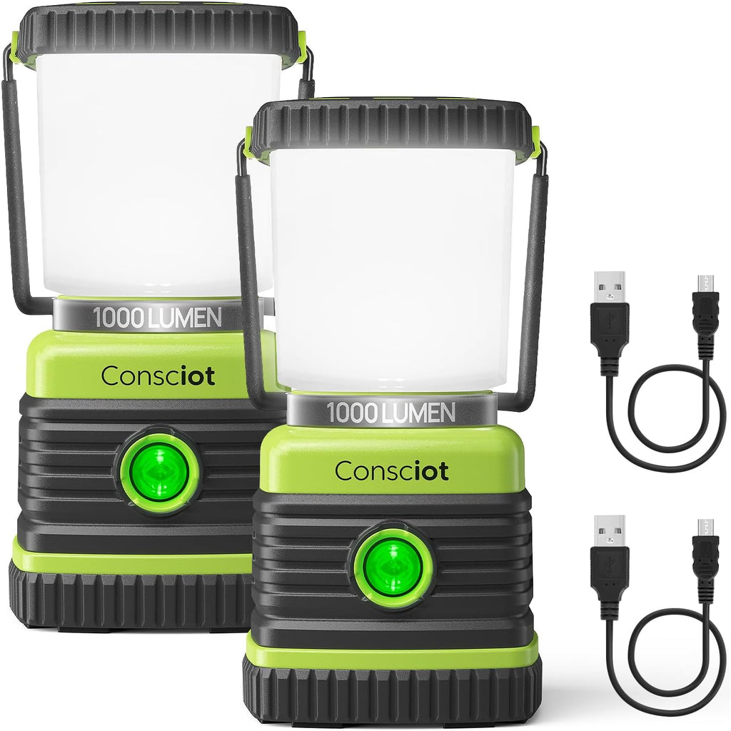 Rechargeable LED Camping Lantern, 1000LM, 4 Modes, Power Bank, IPX4 Waterproof, 2 Pack