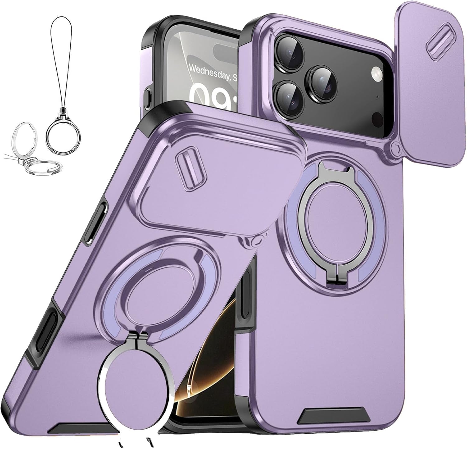 Slide Camera Protection Magnetic Stand Phone Case with Rotatable Kickstand