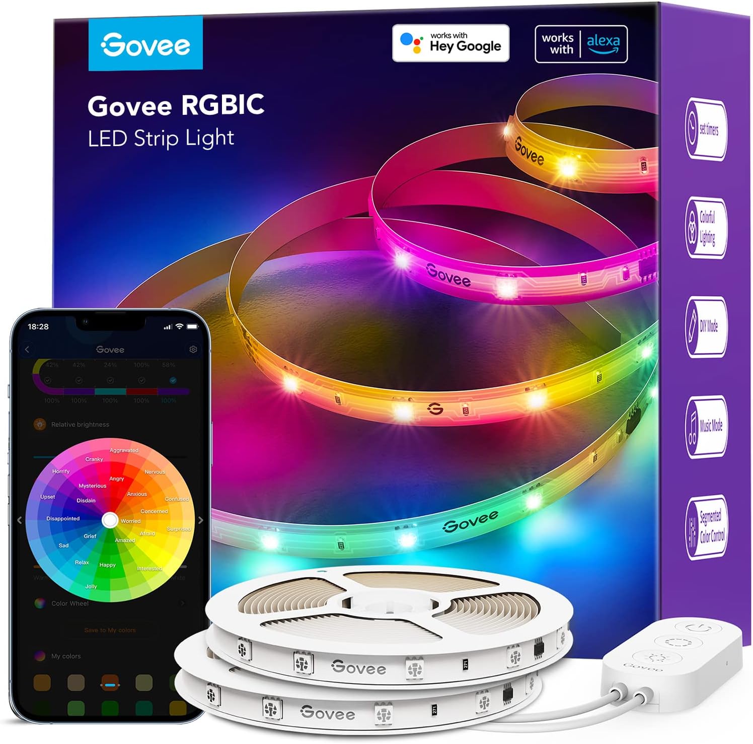 100ft RGBIC Smart LED Strip Lights with Alexa & Google Assistant, WiFi App Control