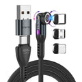360 Pro Magnetic Charging Cable - 100W Fast Charging 3-in-1 USB-C, Micro USB & Lightning Tips with Adapter