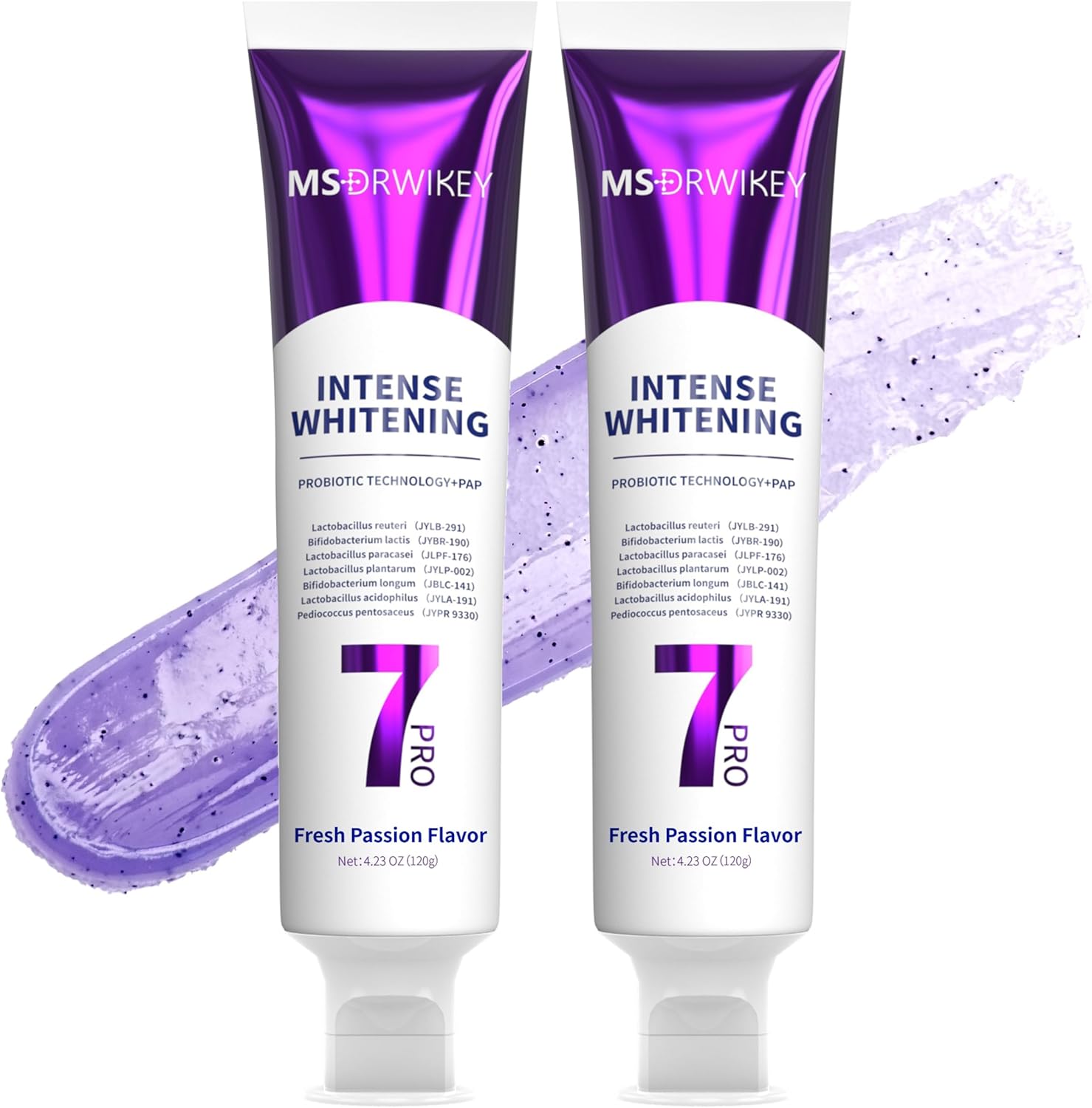7 Probiotics Deep Whitening Toothpaste with Purple Beads - Fluoride-Free, Enamel-Safe, Fresh Mint, 4.23 oz (3-Pack)