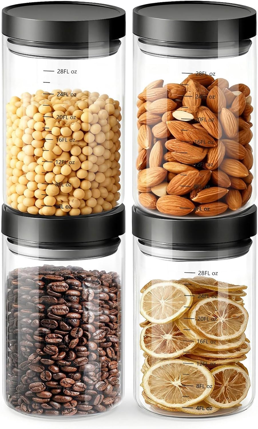 Set of 6 Airtight Glass Storage Canisters with Press-Seal Lids - 3mm Thick Borosilicate Jars for Pantry