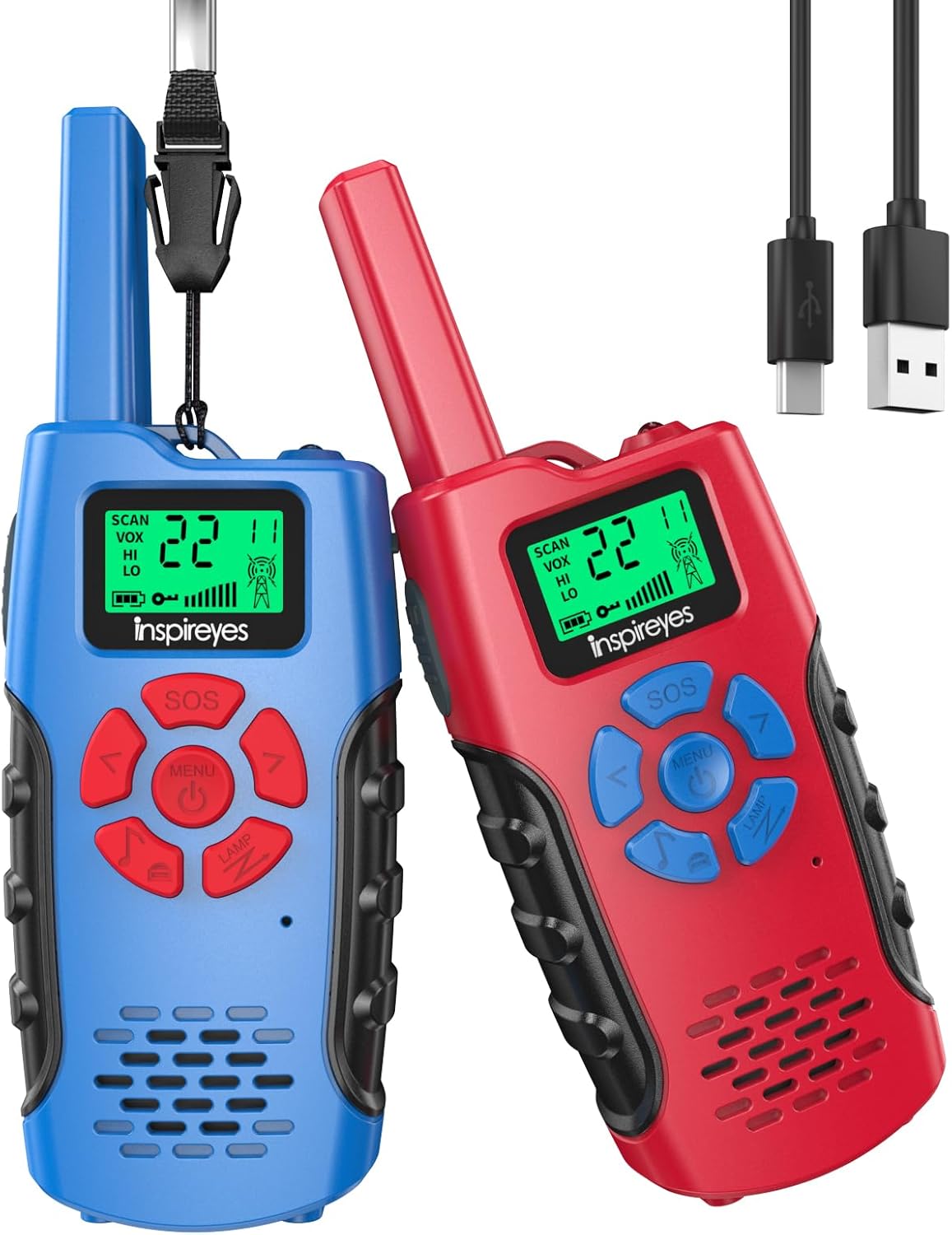 Rechargeable Kids Walkie Talkies 2-Pack, Long Range 2-Way Radios with 22 Channels