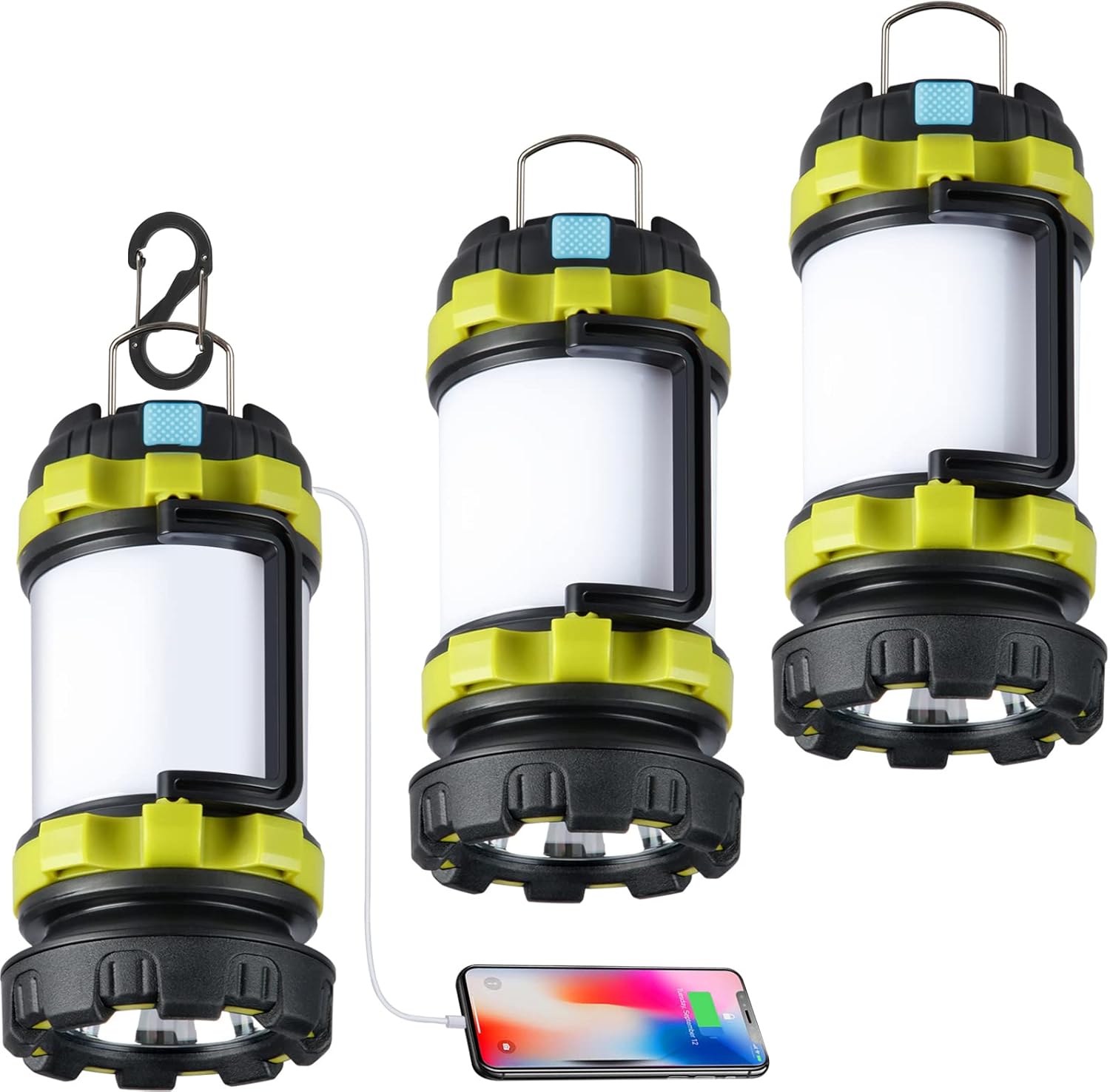 2-Pack Rechargeable Camping Lantern with 1000LM, 6 Modes, 4000mAh Power Bank, IPX5 Waterproof