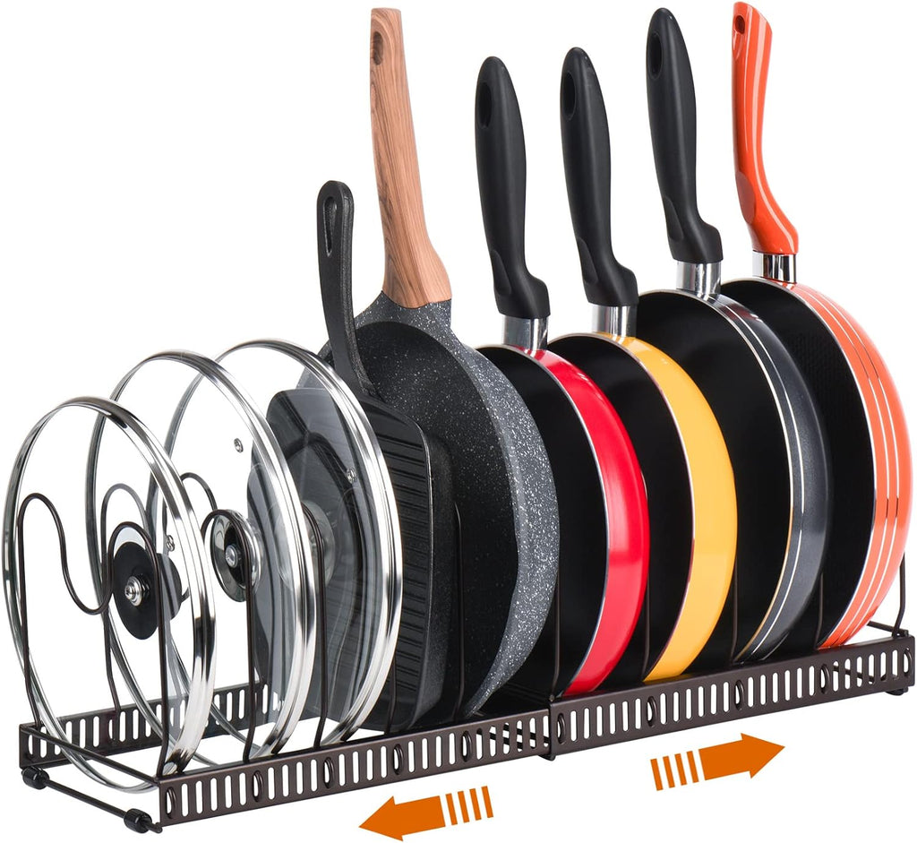 Pot Lid Organizer Rack for Cabinet and Countertop, 7 Adjustable Compartments for Pans and Bakeware