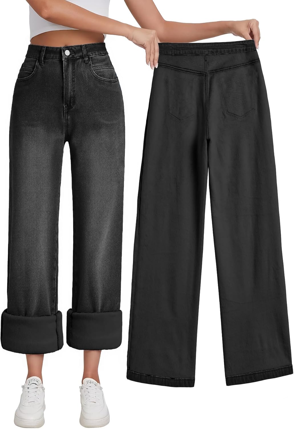 Women's Baggy Jeans Mid-Low Waist Boyfriend Vintage Wide Leg Denim Pants