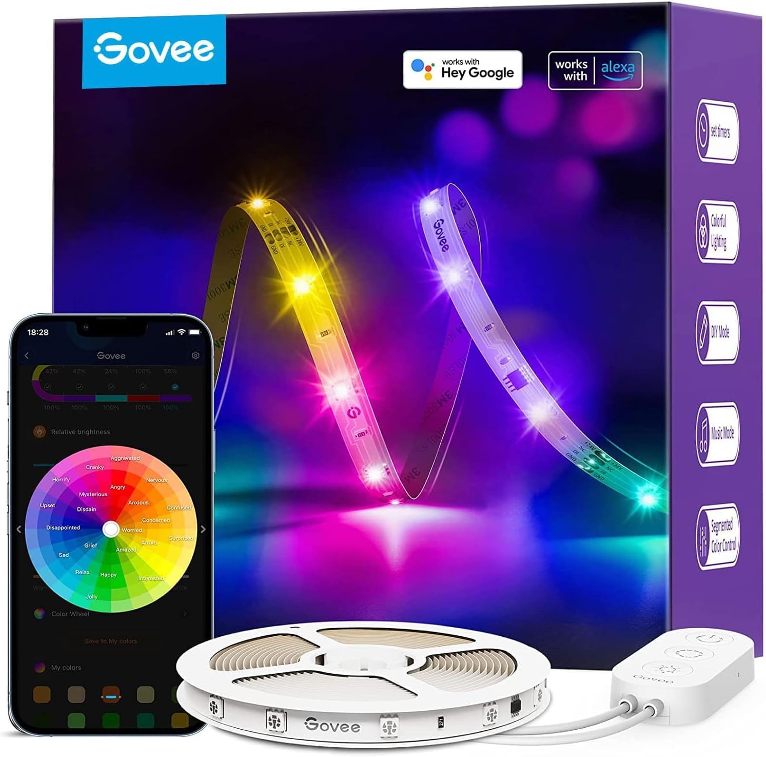 100ft RGBIC Smart LED Strip Lights with Alexa & Google Assistant, WiFi App Control