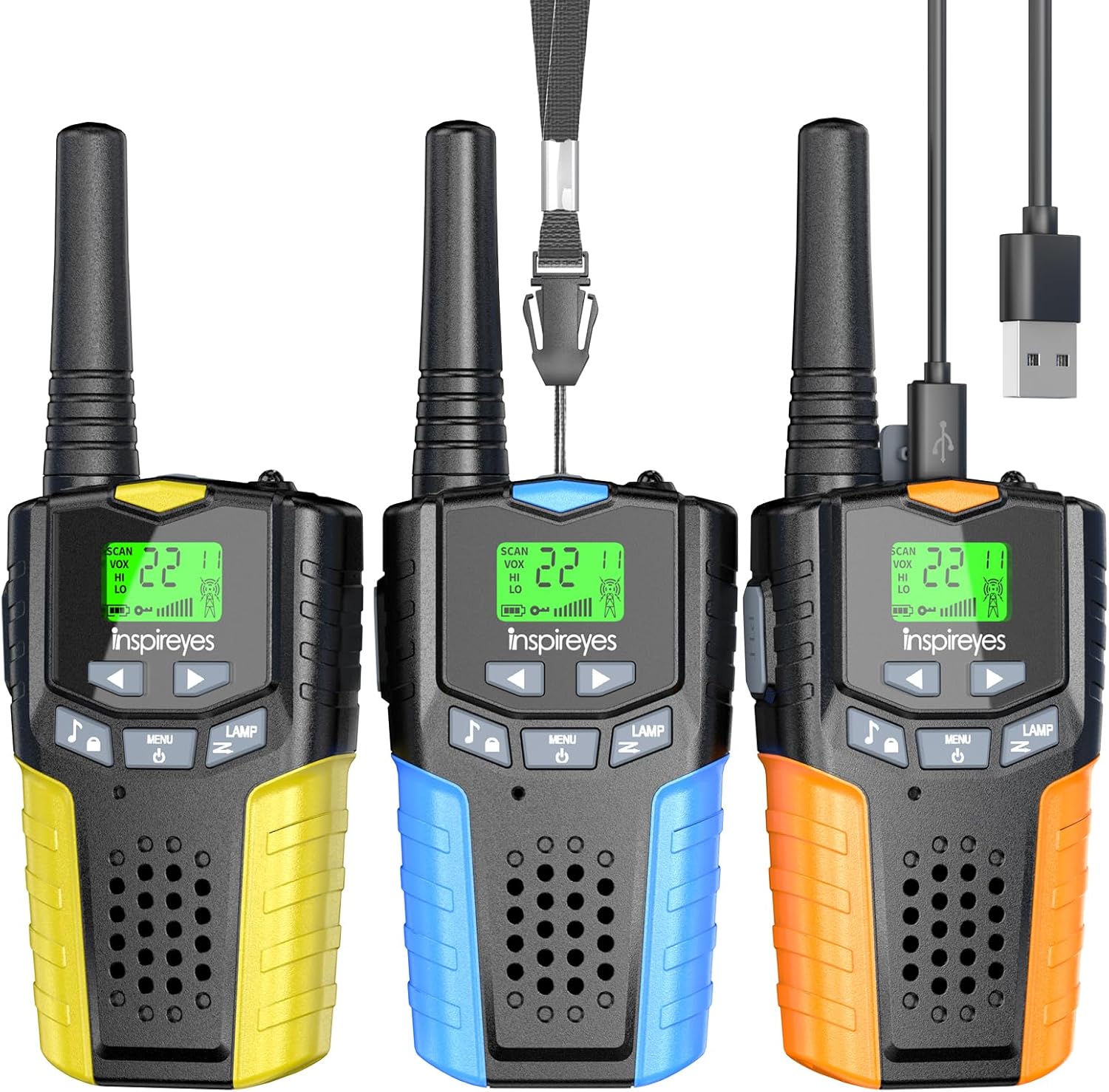 Rechargeable Kids Walkie Talkies 2-Pack, Long Range 2-Way Radios with 22 Channels