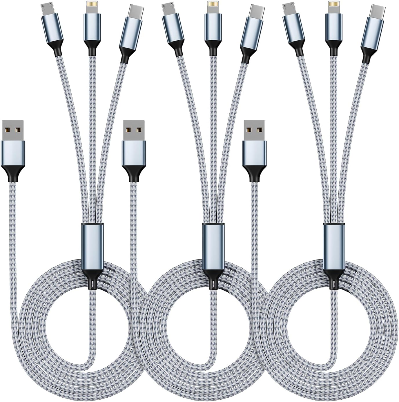 65W 4-in-1 Fast Charging Cable with E-Mark Chip, Multi-Port USB C Cable for Phones & Tablets