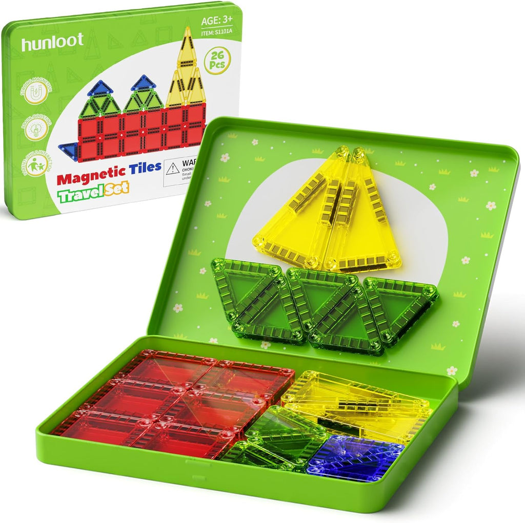 Mini Magnetic Tiles Building Blocks 40PCS - Montessori Educational Travel Construction Set with Storage Box