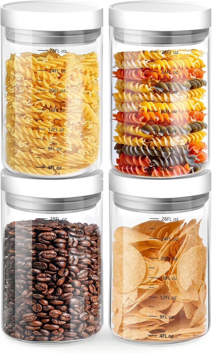 Set of 6 Airtight Glass Storage Canisters with Press-Seal Lids - 3mm Thick Borosilicate Jars for Pantry