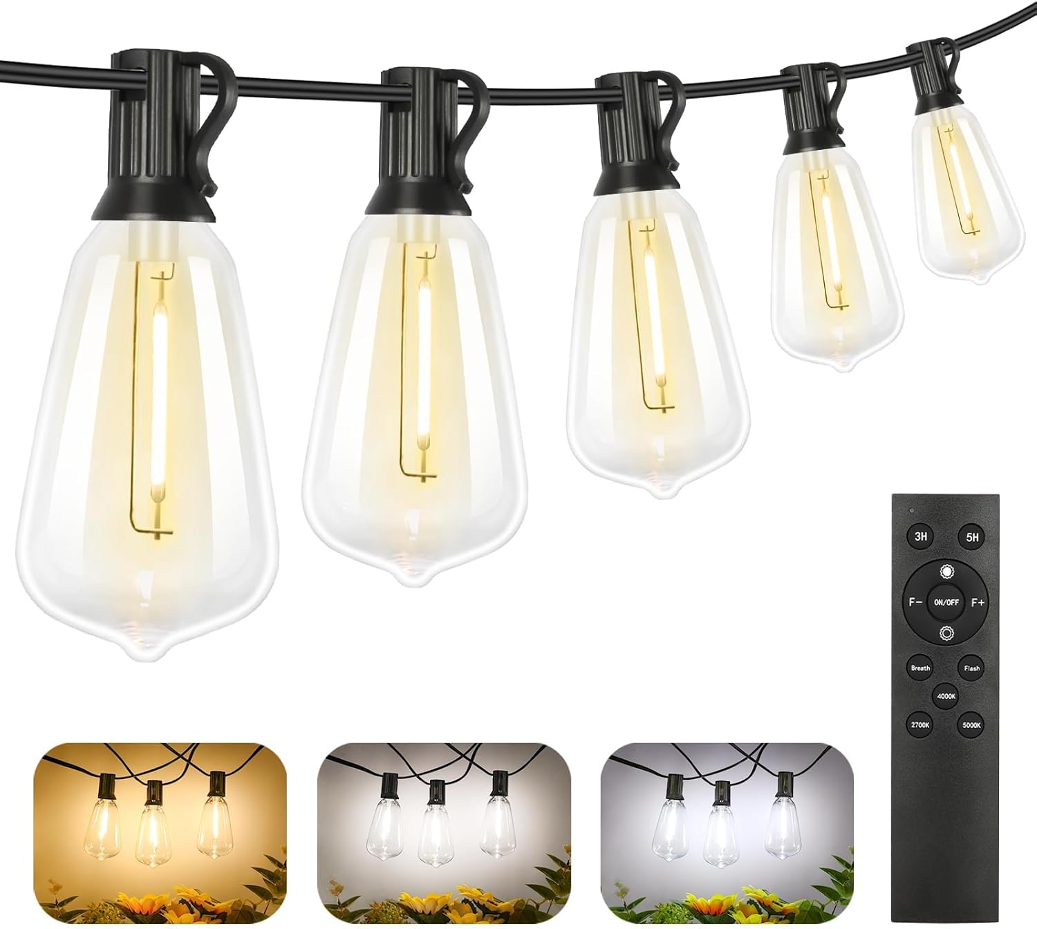 100FT Outdoor LED String Lights with 52 Shatterproof Vintage Edison Bulbs, Waterproof Dimmable Patio Lighting