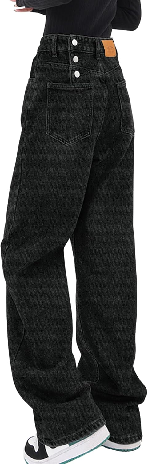 Women's Baggy Jeans Mid-Low Waist Boyfriend Vintage Wide Leg Denim Pants