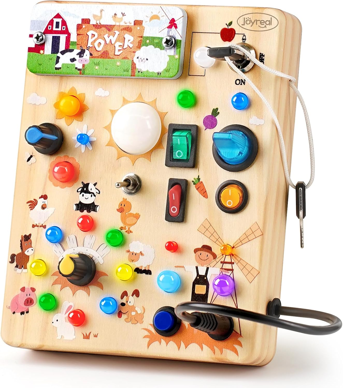 Montessori Busy Board with LED Light Up Switches, Sensory Travel Toy for Toddlers 18+ Months