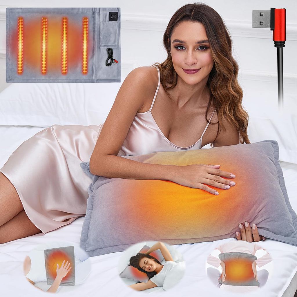 USB-Powered Heating Pillow Cover for Back Pain Relief - Soft Velvet Warmer Pad for Lumbar Support