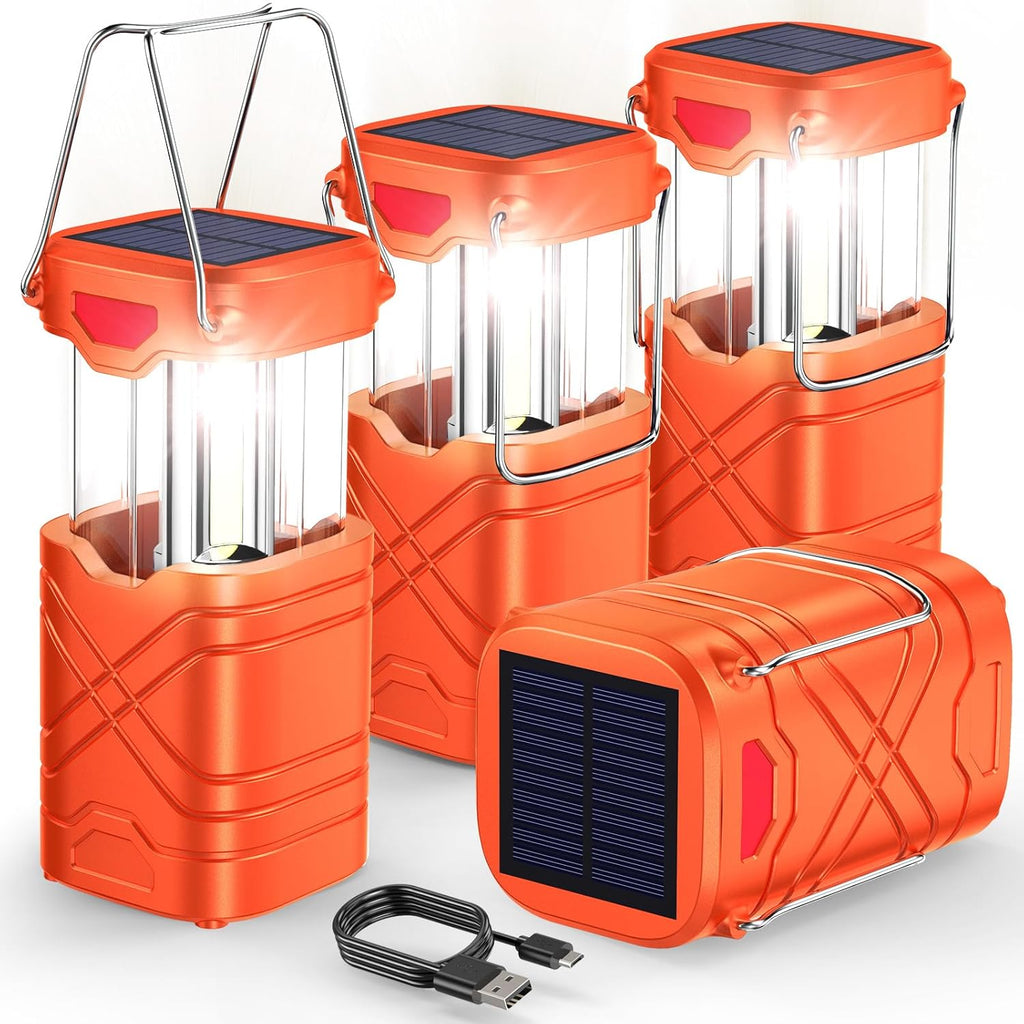 4-Pack Rechargeable LED Camping Lanterns with 3 Power Sources, 600 Lumens, Water-Resistant