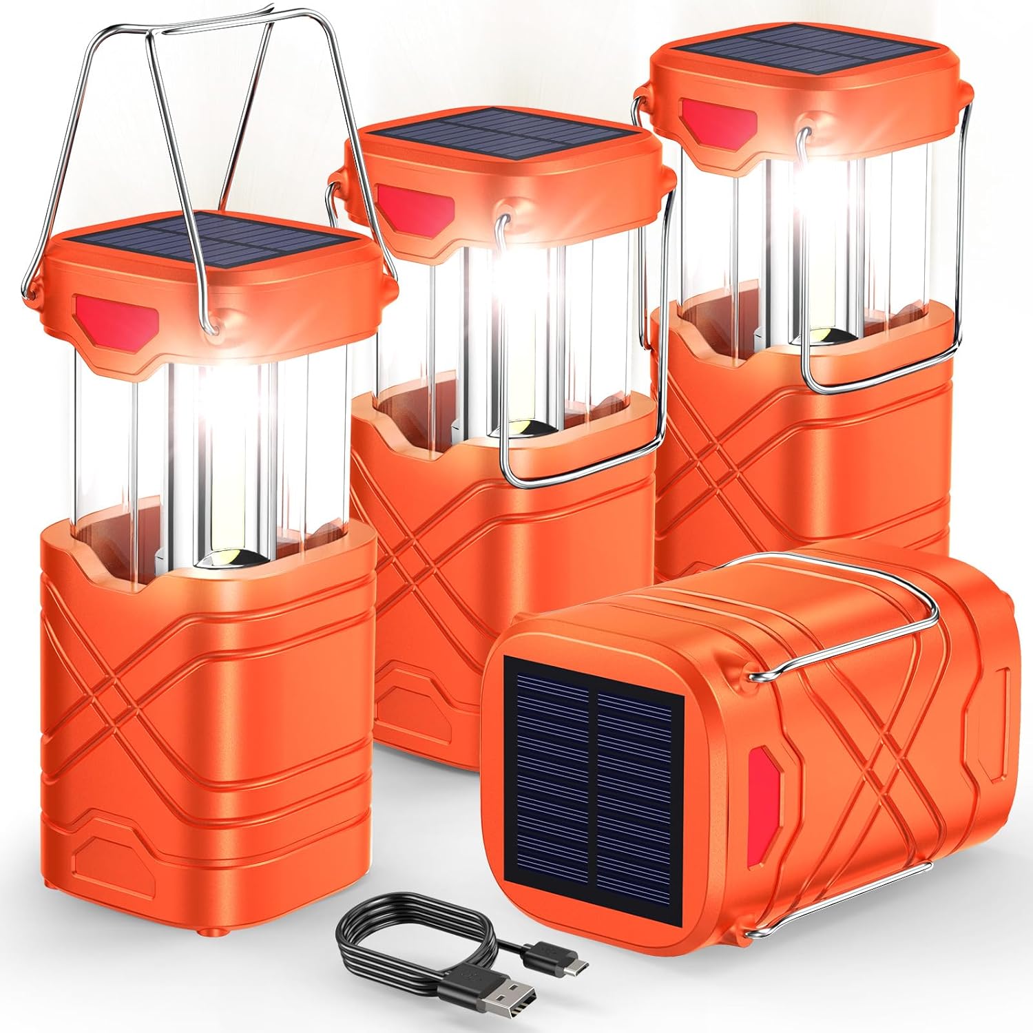 4-Pack Rechargeable LED Camping Lanterns with 3 Power Sources, 600 Lumens, Water-Resistant