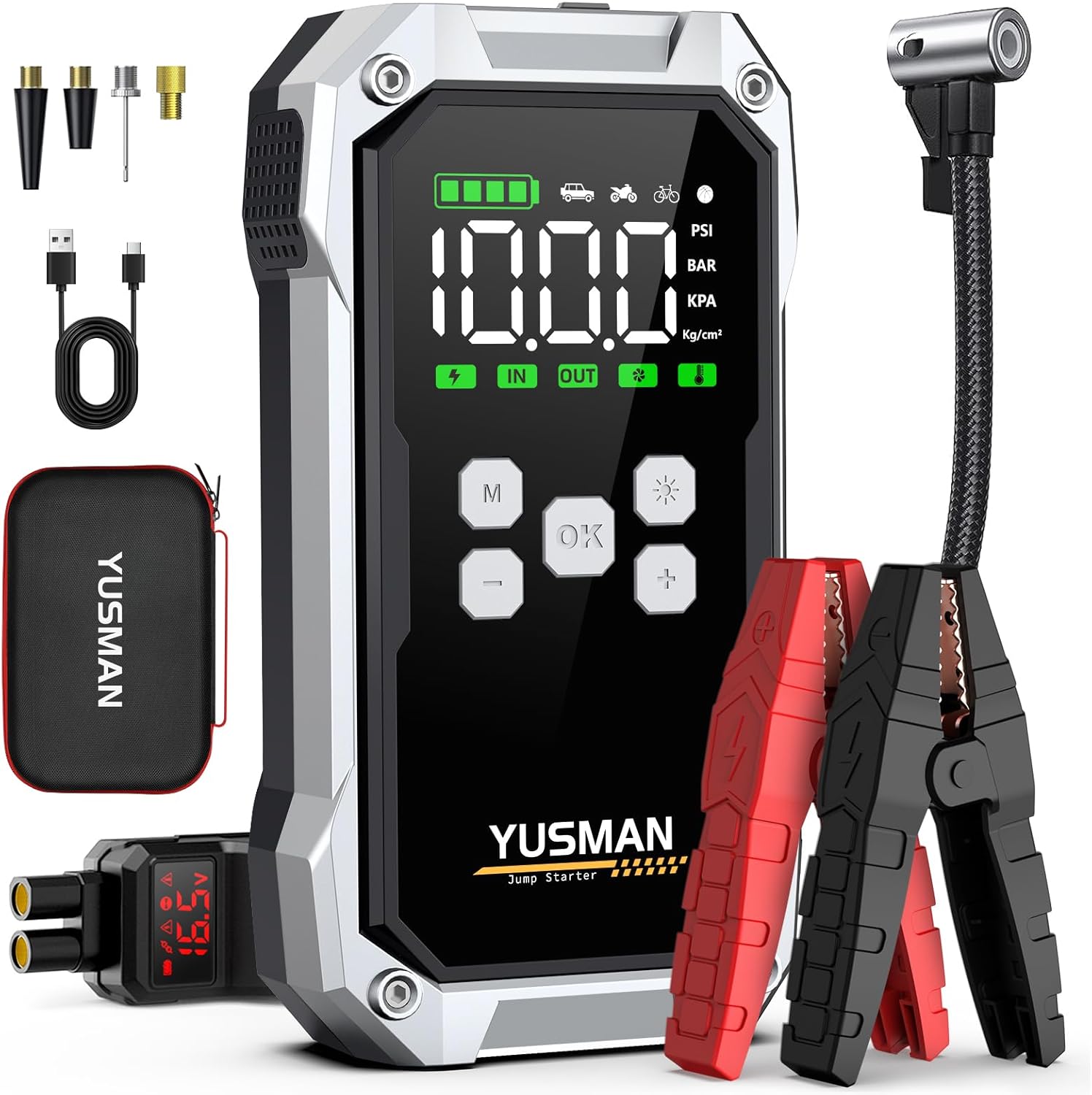 6000A Car Jump Starter with Air Compressor, 15800mAh Power Bank & LED Flashlight