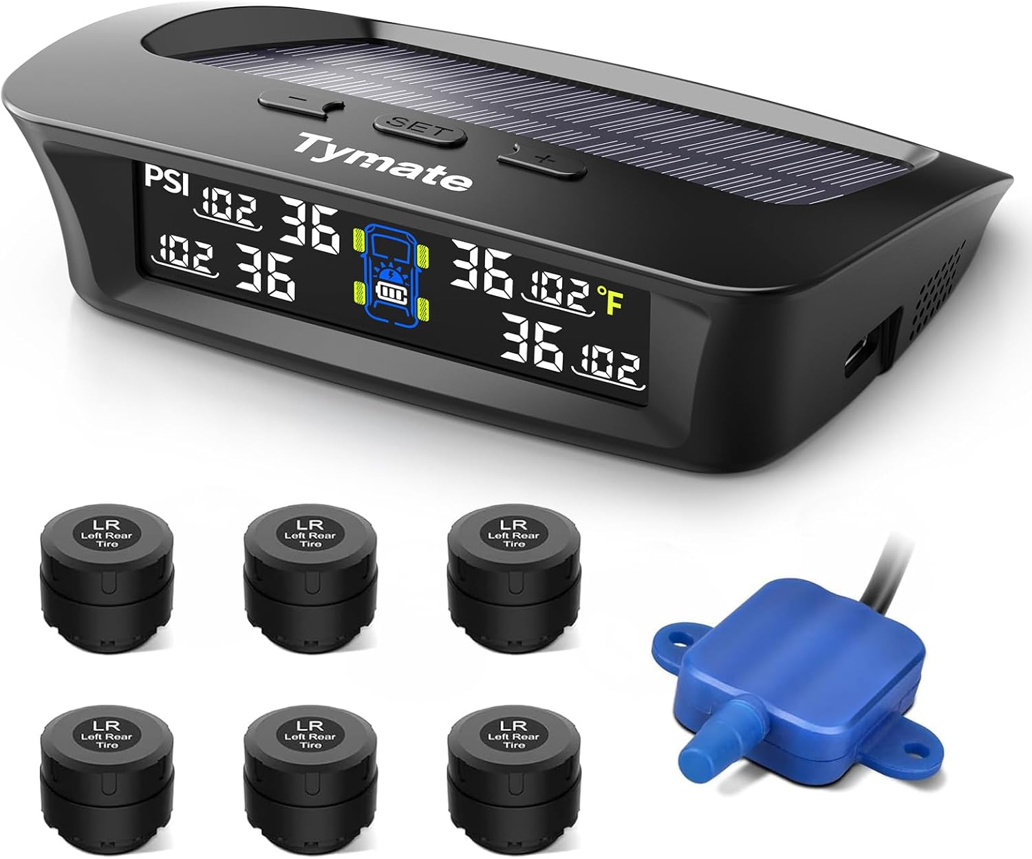 RV Tire Pressure Monitoring System with Solar Charge, 4 Sensors & 6 Alarm Modes, Color LCD Display