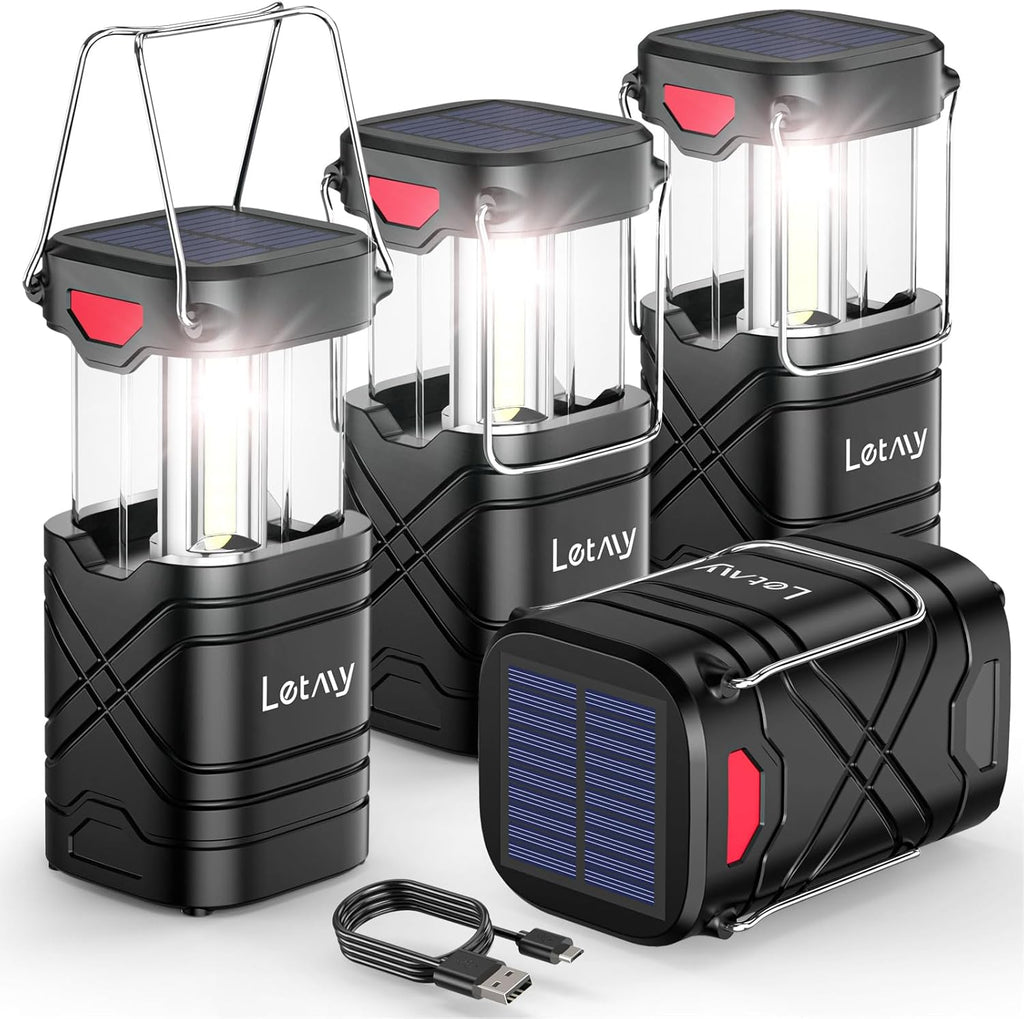 4-Pack Rechargeable LED Camping Lanterns with 3 Power Sources, 600 Lumens, Water-Resistant