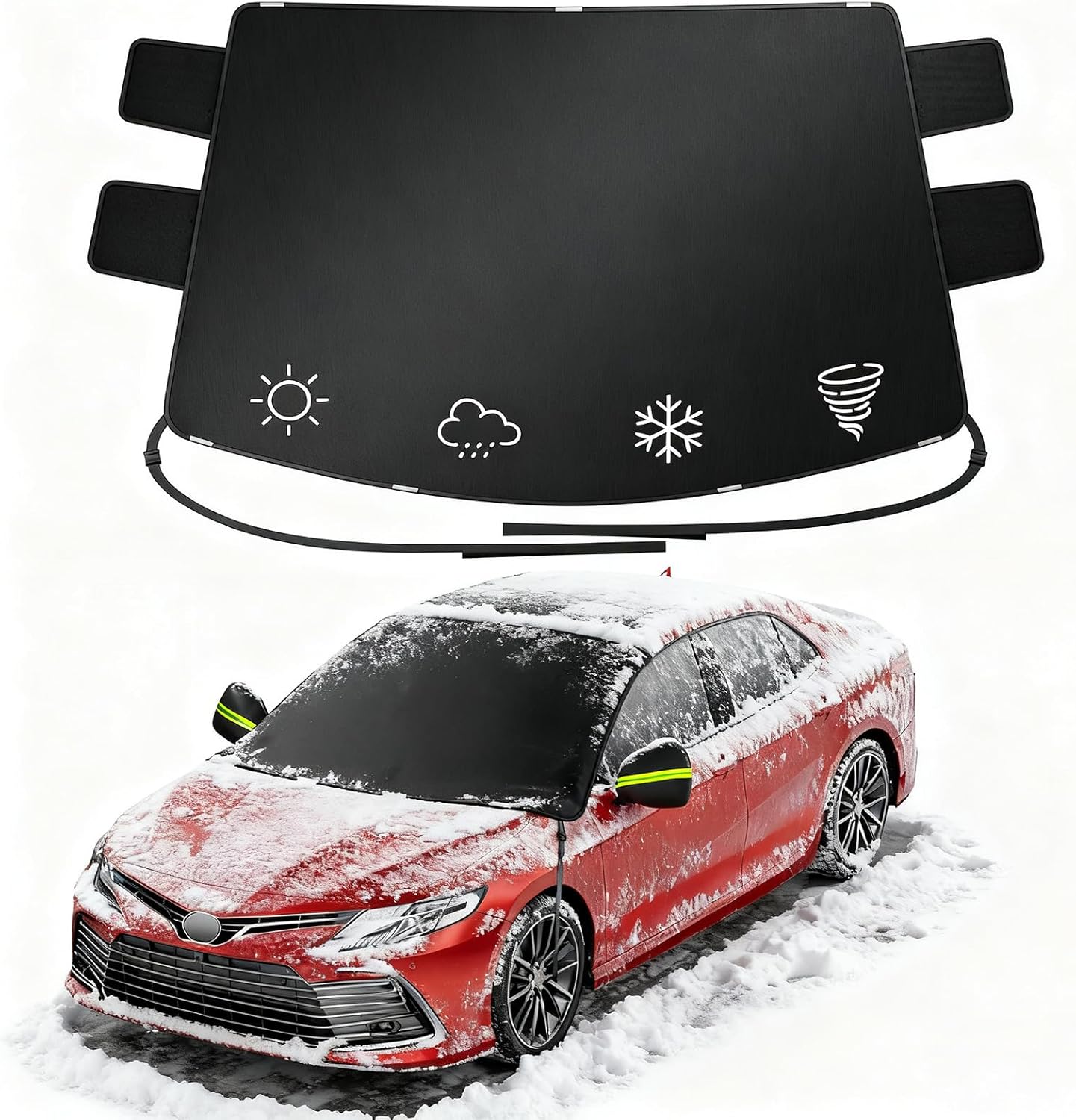 2026 Upgrade Windshield Snow Cover for Ice & Snow - 600D Heavy Magnetic Anti-Hail Protector, Fits Large SUVs & Trucks