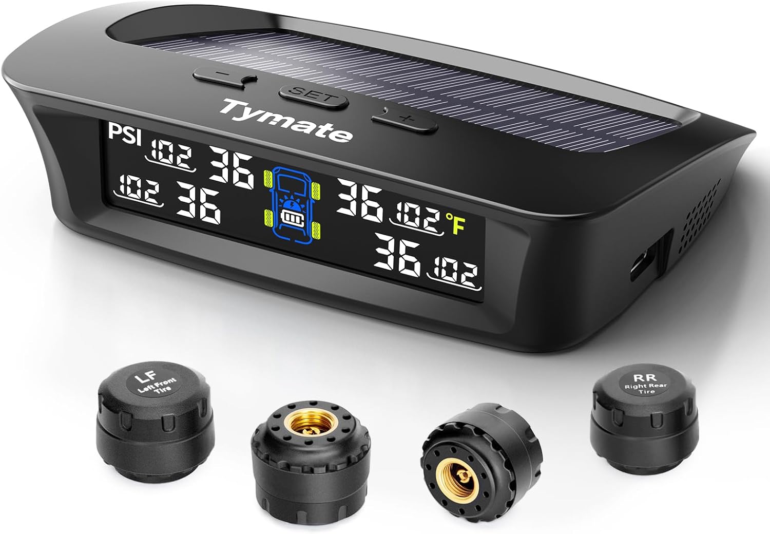 RV Tire Pressure Monitoring System with Solar Charge, 4 Sensors & 6 Alarm Modes, Color LCD Display
