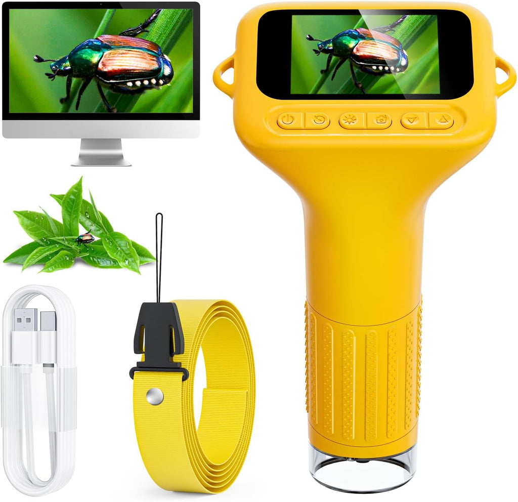 Digital Microscope for Kids with 2" Screen, 1000X Magnification & HD Camera, Portable Science Toy for Ages 4-12